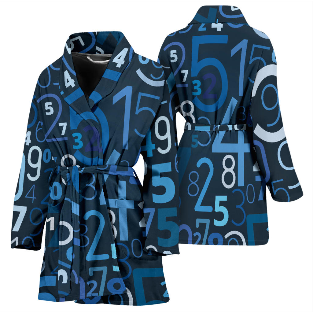 Number Pattern Print Design A02 Women Bathrobe