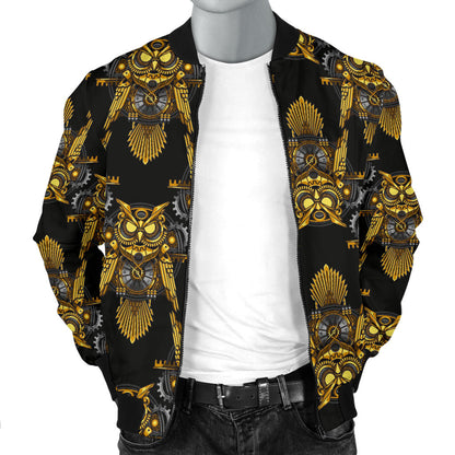 Steampunk Gold Owl Design Themed Print Men Bomber Jacket