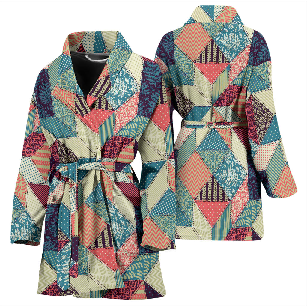 Patchwork Pattern Print Design 02 Women Bathrobe