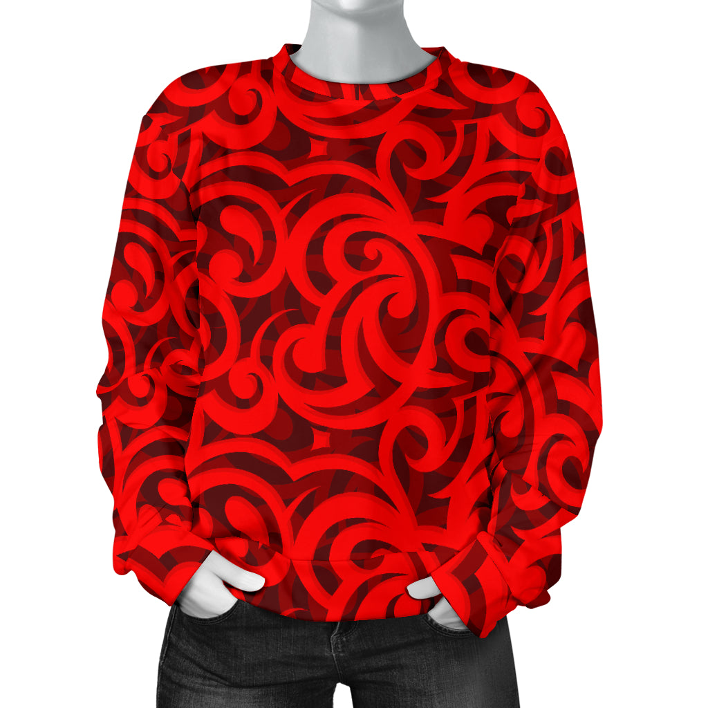 Maori Red Themed Design Print Women Long Sleeve Sweatshirt