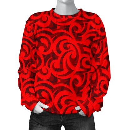 Maori Red Themed Design Print Women Long Sleeve Sweatshirt