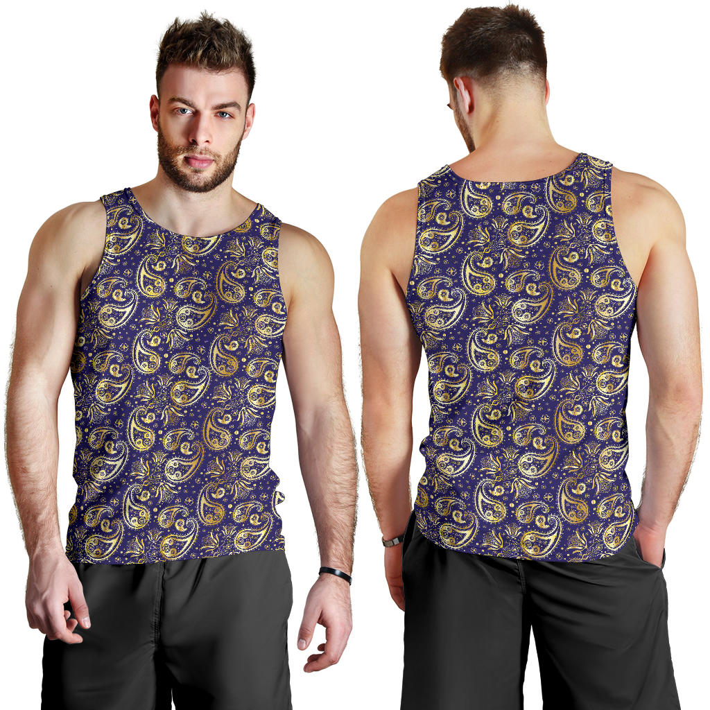 Paisley Blue Yellow Design Print Men Tank Top