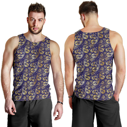 Paisley Blue Yellow Design Print Men Tank Top