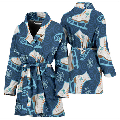 Ice Skate Pattern Print Design 01 Women Bathrobe