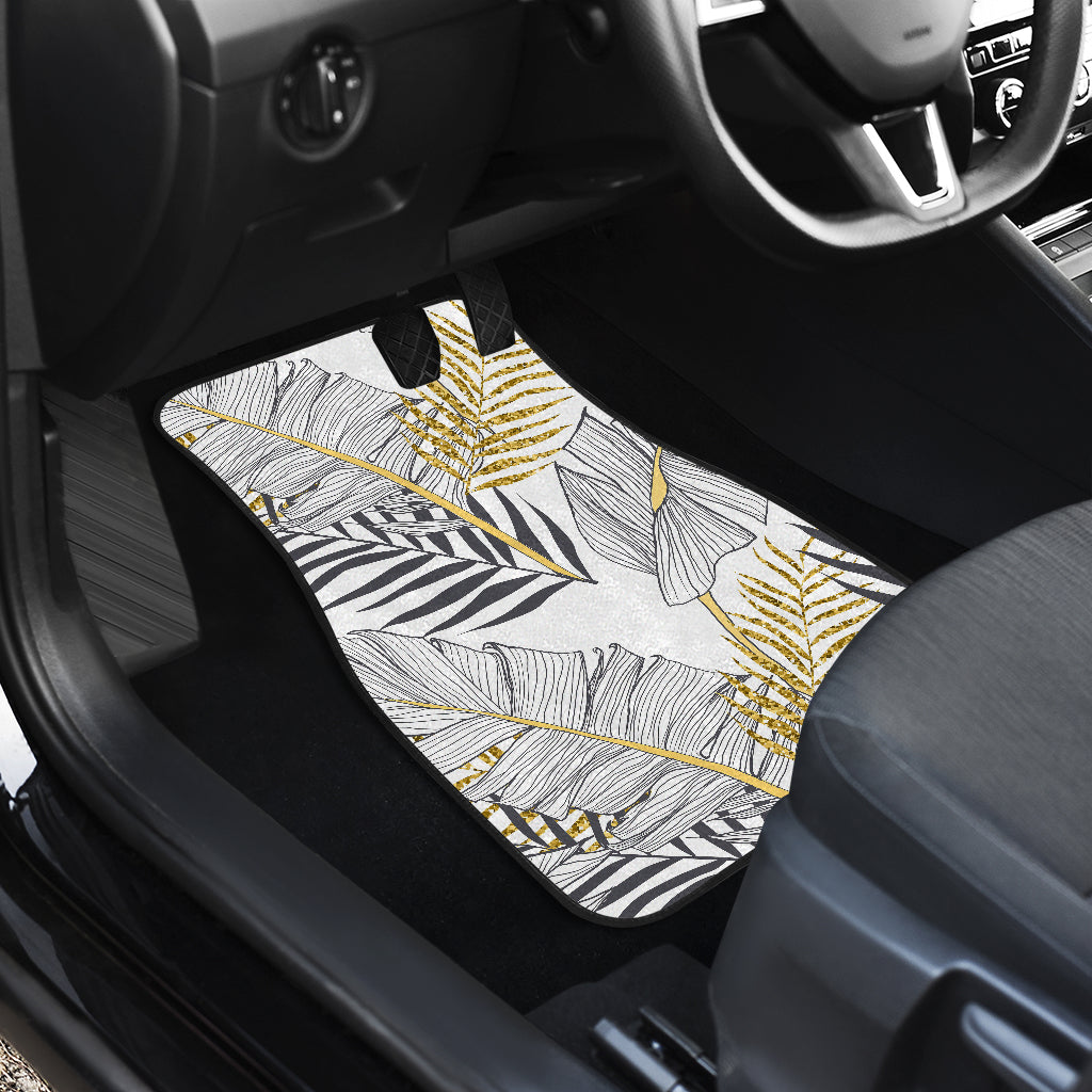 Gold Glitter Tropical Palm Leaves Car Floor Mats Front Back