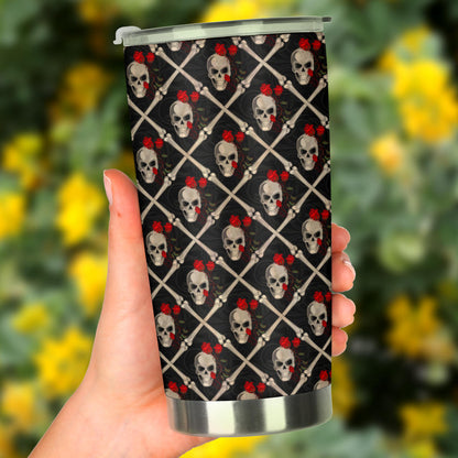Skull Roses Bone Design Themed Print Tumbler