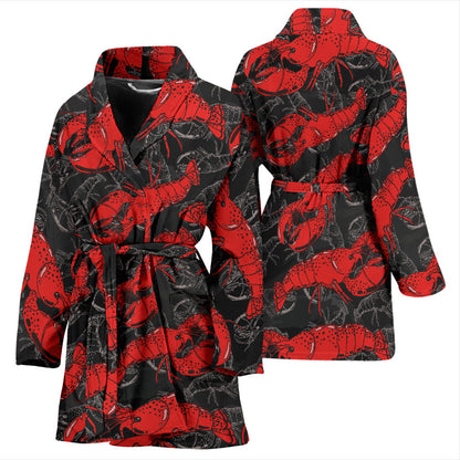 Lobster Pattern Print Design 04 Women Bathrobe