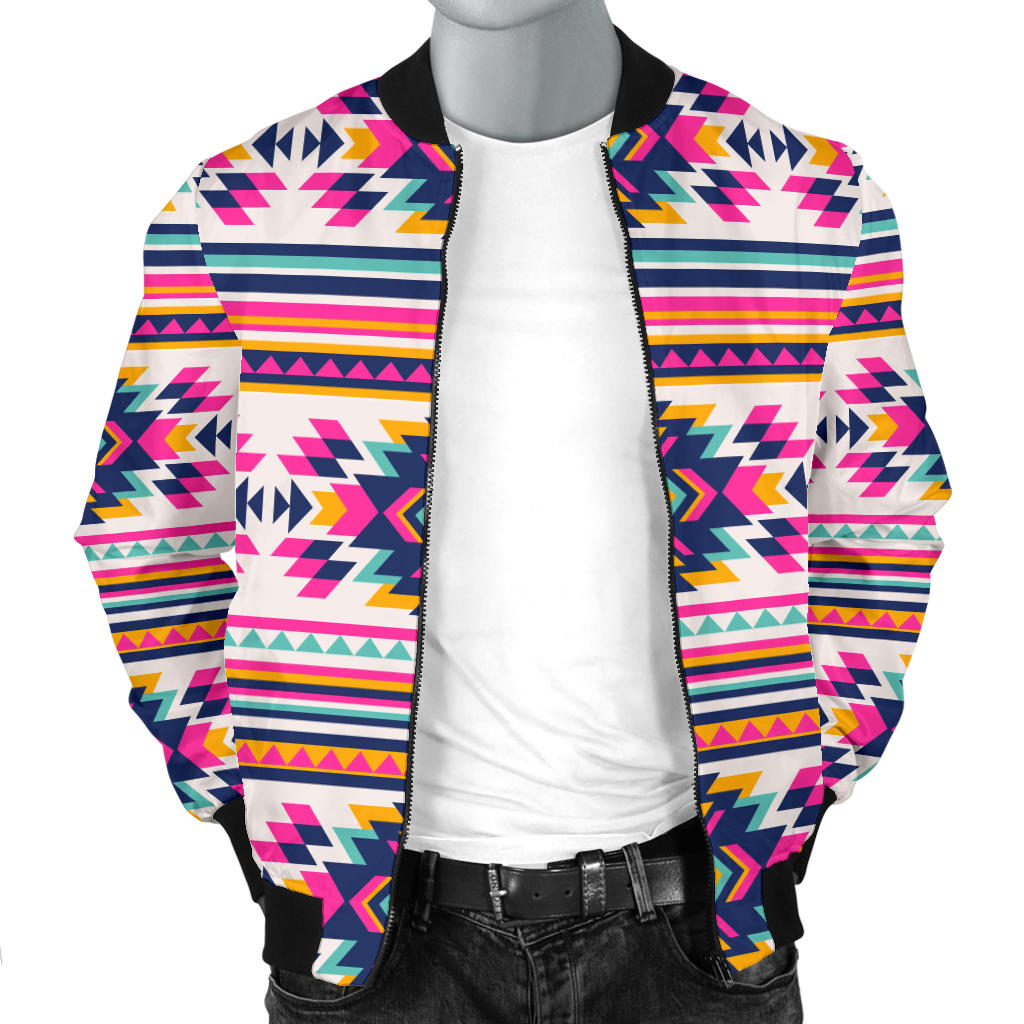 Indian Navajo Neon Themed Design Print Men Bomber Jacket