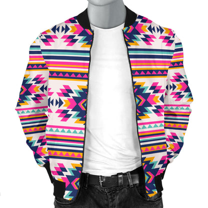 Indian Navajo Neon Themed Design Print Men Bomber Jacket