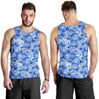 Tie Dye Blue Design Print Men Tank Top