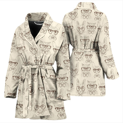 Cat Pattern Print Design 02 Women Bathrobe