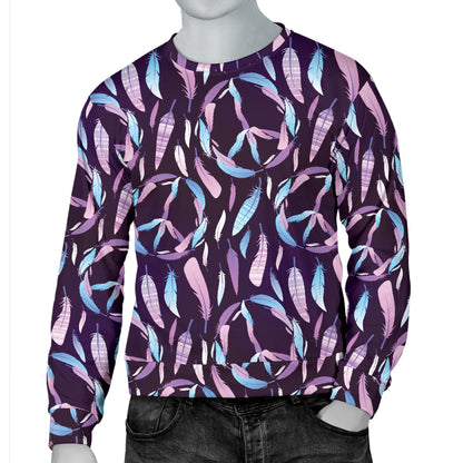 Peace Sign Feather Design Print Men Long Sleeve Sweatshirt
