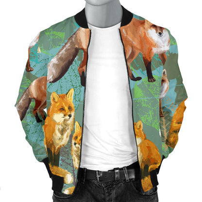 Fox Autumn leaves Themed Men Bomber Jacket