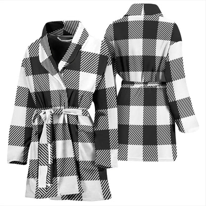 Buffalo check Black white Pattern Print Design 04 Women Bathrobe