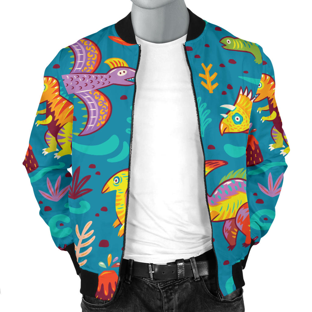 Dinosaur Cartoon Style Men Bomber Jacket