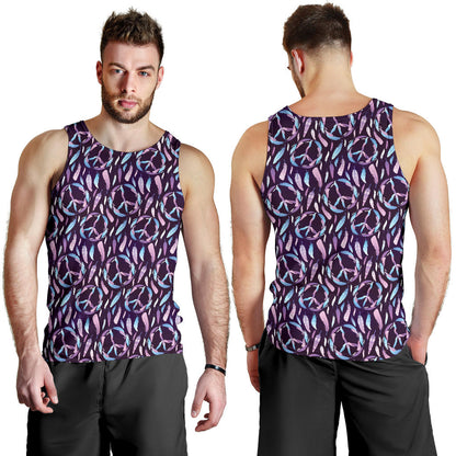 Peace Sign Feather Design Print Men Tank Top