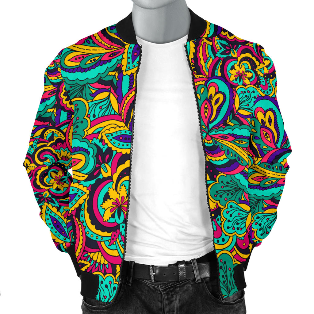 Psychedelic Trippy Floral Design Men Bomber Jacket