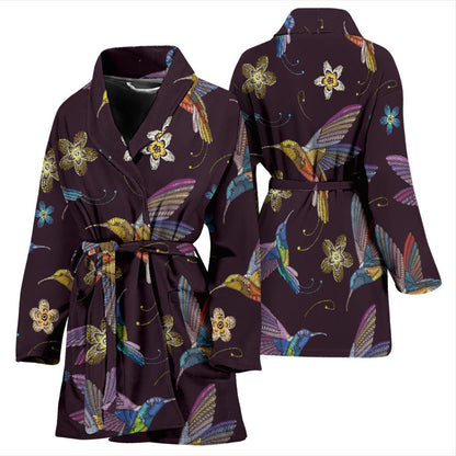 Hummingbird Pattern Print Design 04 Women Bathrobe