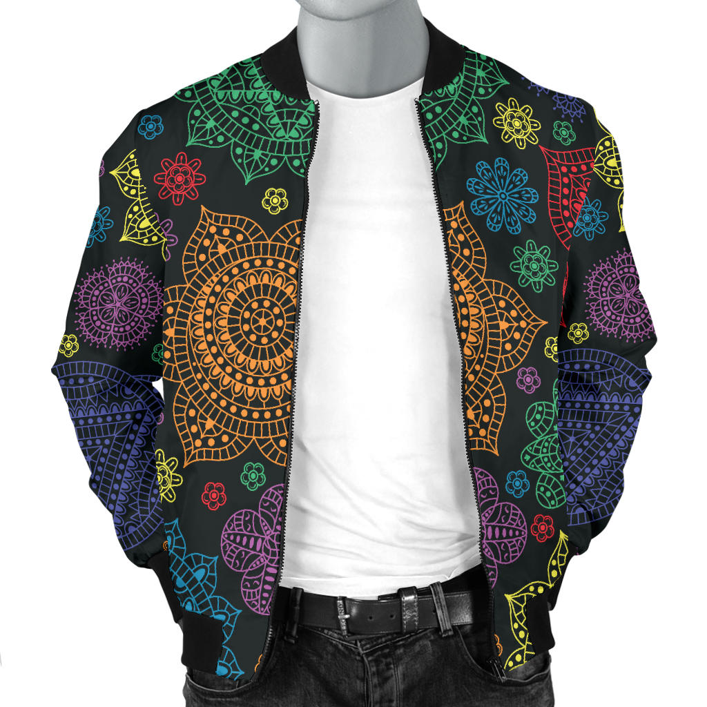 Chakra Mandala Print Pattern Men Bomber Jacket