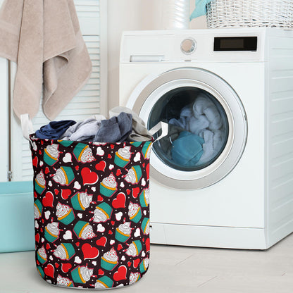 Cupcakes Heart Print Pattern Laundry Basket