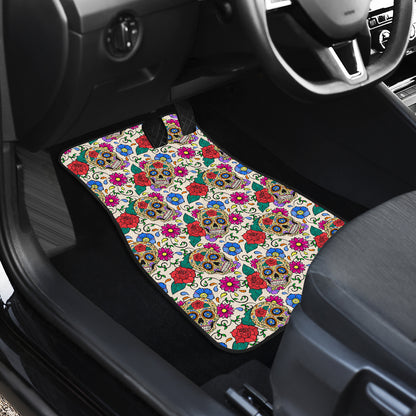 Sugar Skull Colorful Themed Print Car Floor Mats Front Back