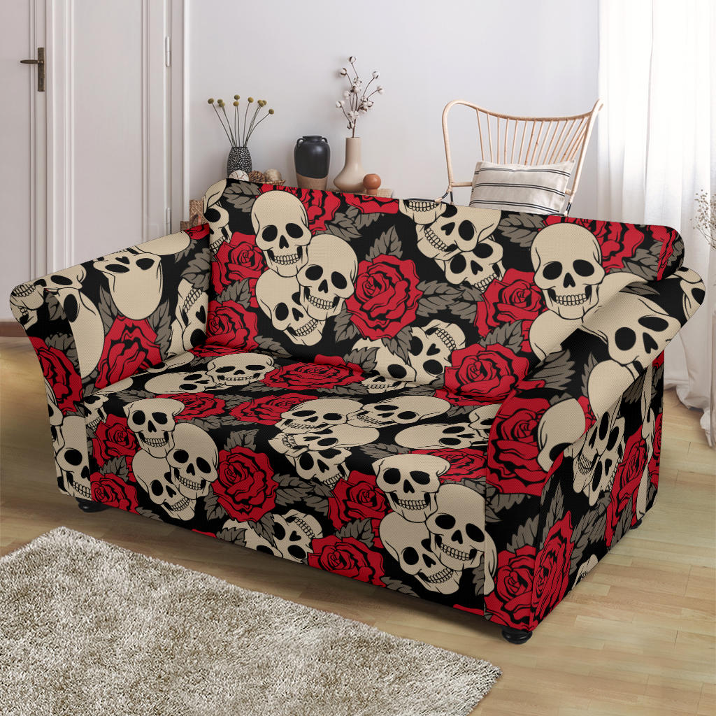 Skull And Roses Print Design LKS301 Loveseat Couch Slipcover
