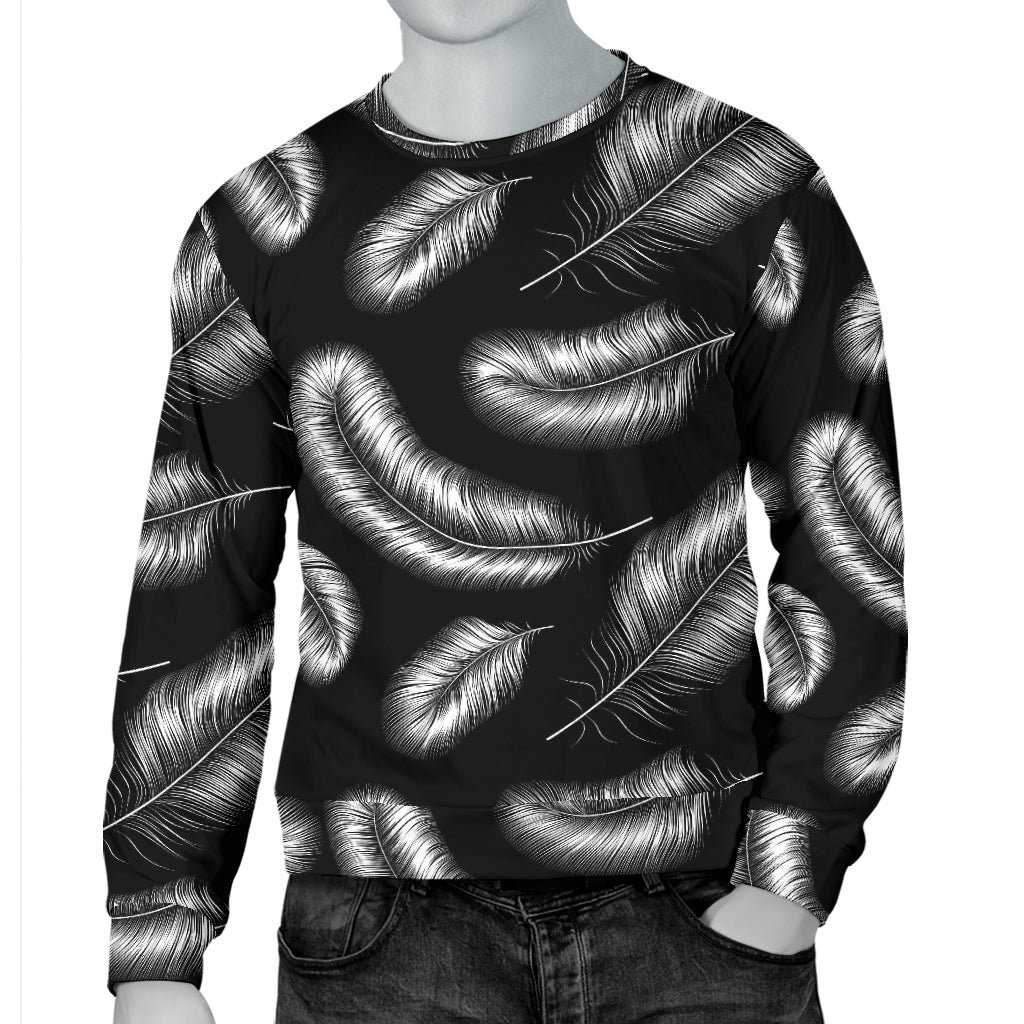 Feather Black White Design Print Men Long Sleeve Sweatshirt