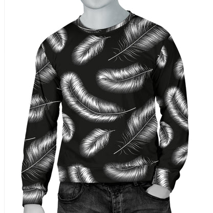 Feather Black White Design Print Men Long Sleeve Sweatshirt