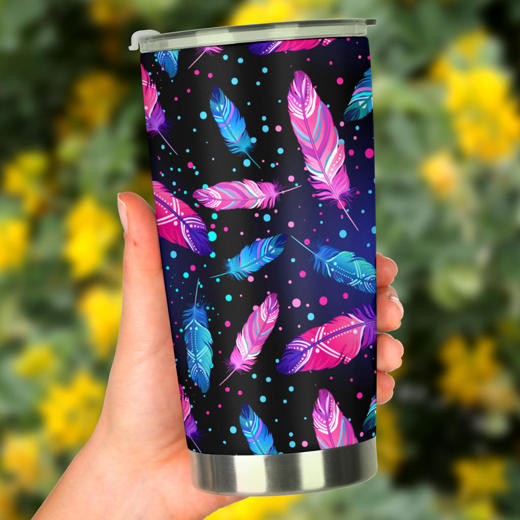 Feather Colorful Boho Design Print Tumbler