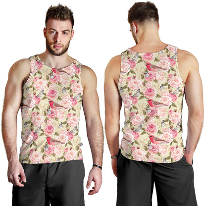 Bird Butterfly Pink Flower Print Pattern Men Tank Top