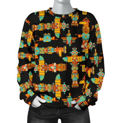 Totem Pole Cartoon Print Women Long Sleeve Sweatshirt