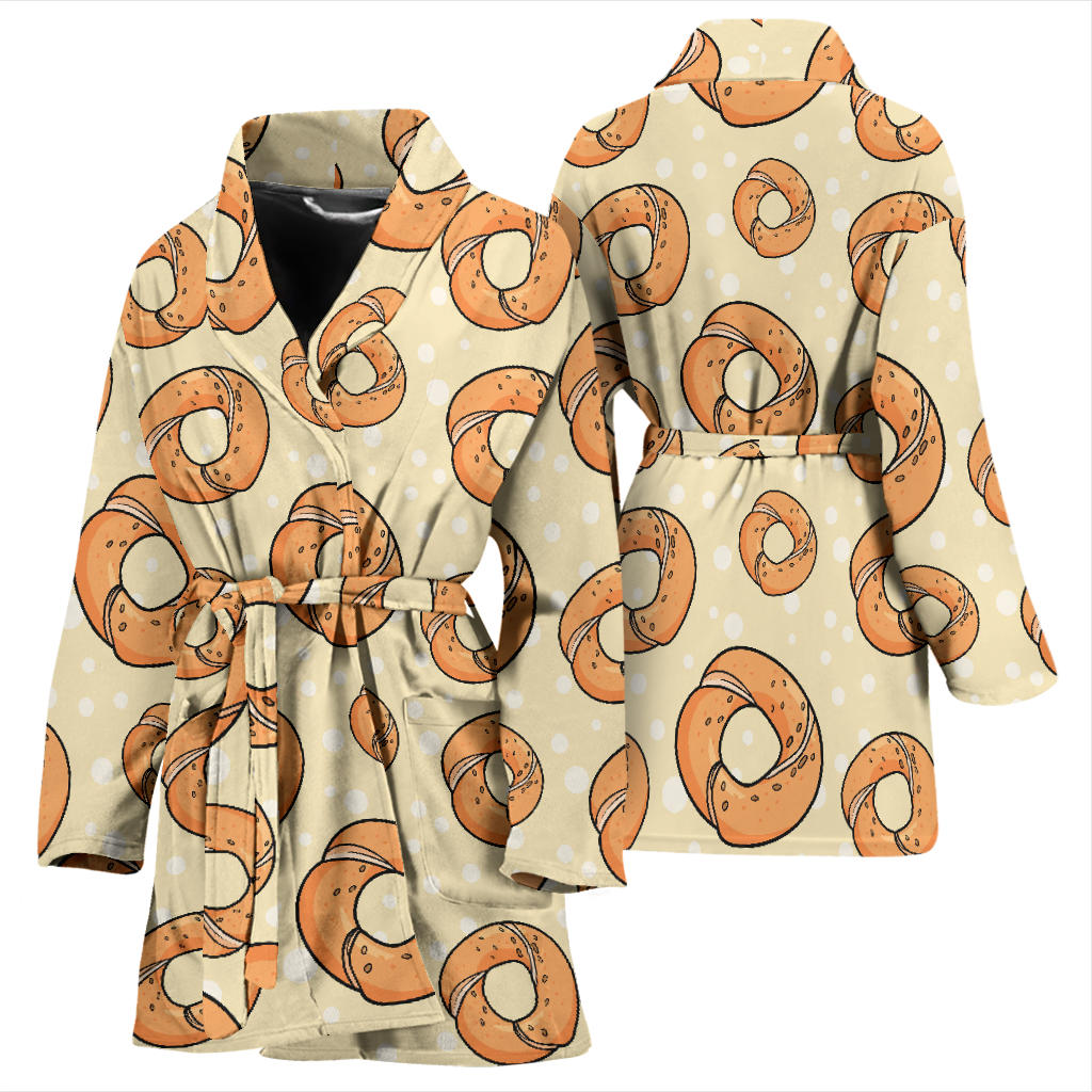 Bagel Pattern Print Design 03 Women Bathrobe