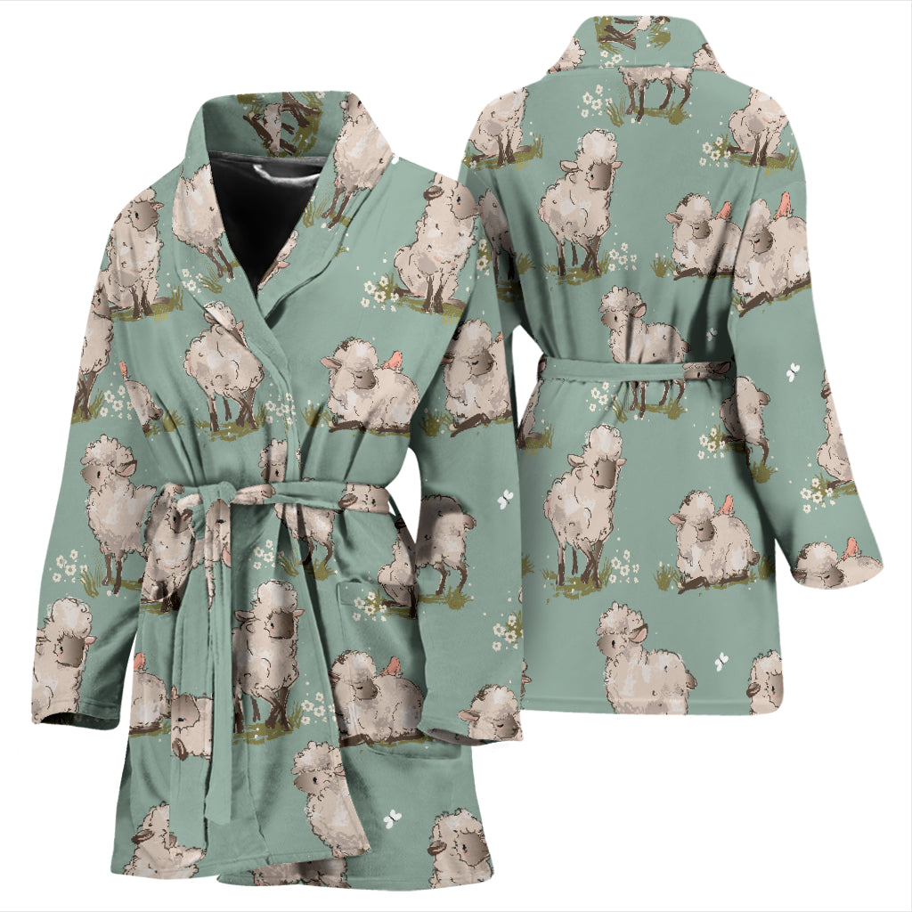 Sheep Print Design LKS405 Women Bathrobe