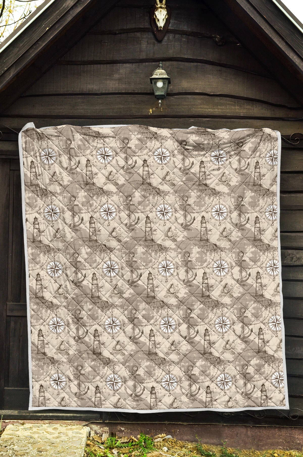 Nautical Map Design Themed Print Quilt Bedspread