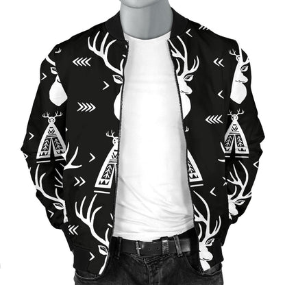 Deer Native Indian Print Pattern Men Bomber Jacket
