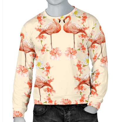 Flamingo Hibiscus Print Pattern Men Long Sleeve Sweatshirt