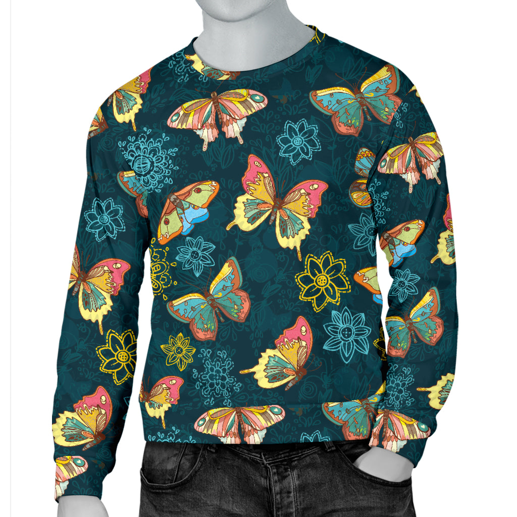 Butterfly Hand Draw Print Pattern Men Long Sleeve Sweatshirt