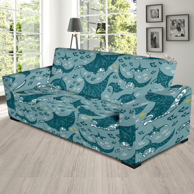 Manta Ray Tribal Pattern Print Design 03 Sofa Slipcover