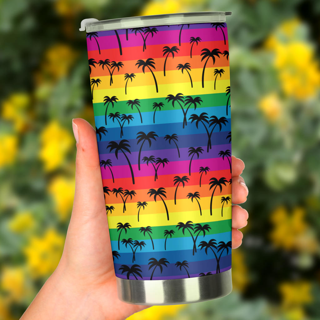 Palm Tree Rainbow Themed Print Tumbler