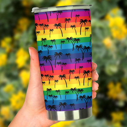 Palm Tree Rainbow Themed Print Tumbler