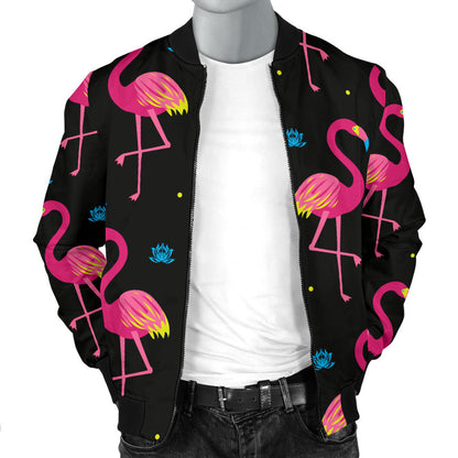 Flamingo Pink Neon Print Pattern Men Bomber Jacket