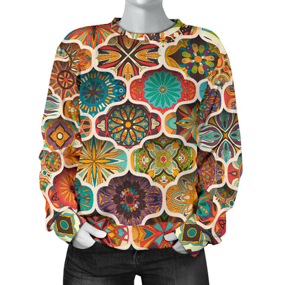 Mandala Mosaic Themed Design Print Women Long Sleeve Sweatshirt