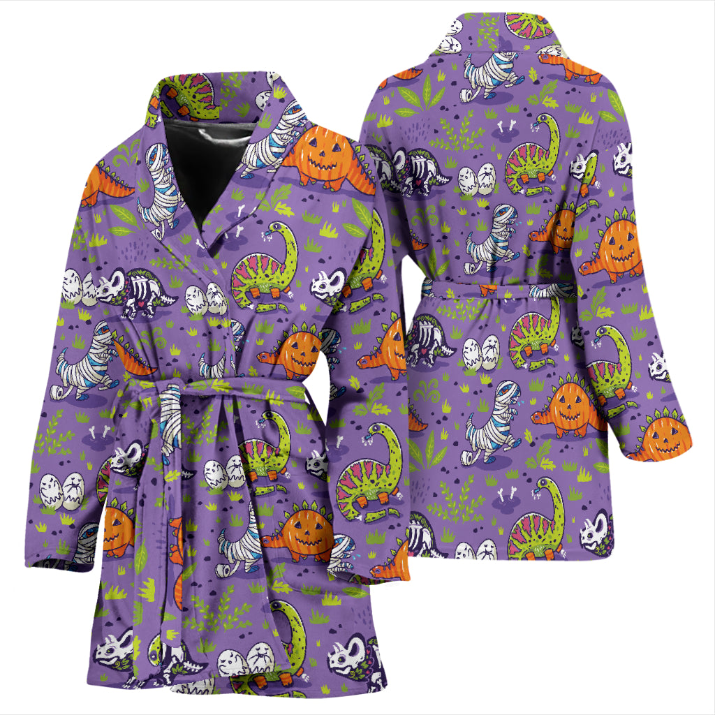Zombie Dinosaur Print Design LKS302 Women Bathrobe