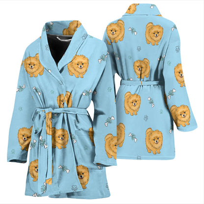 Pomeranians Pattern Print Design A03 Women Bathrobe