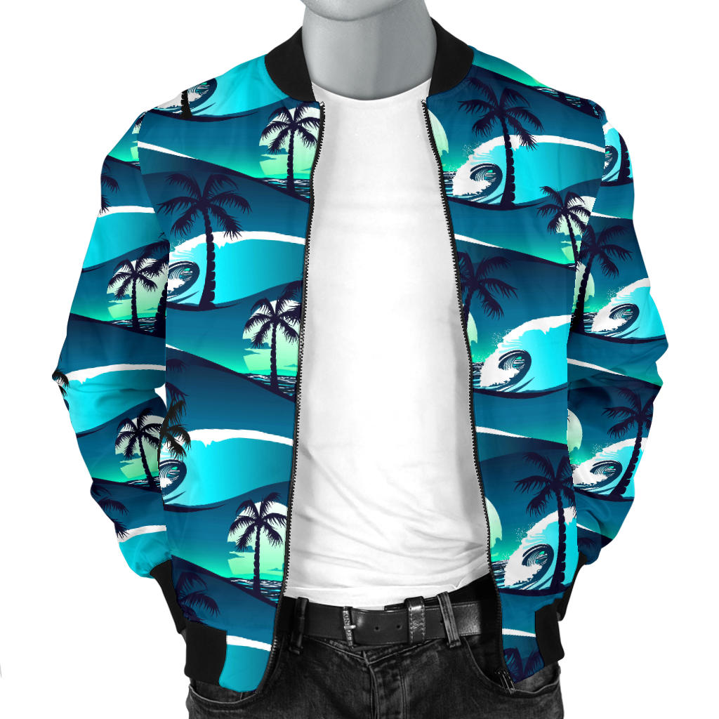 Beach Wave Design Print Men Bomber Jacket