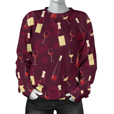 Wine Themed Pattern Print Women Long Sleeve Sweatshirt