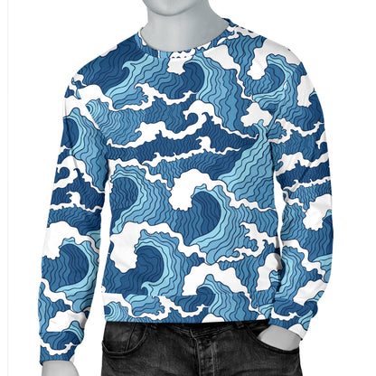 Wave Themed Pattern Print Men Long Sleeve Sweatshirt