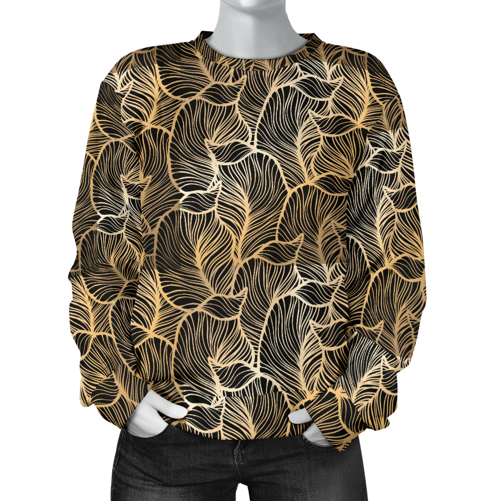 Elegant Gold leaf Print Women Long Sleeve Sweatshirt