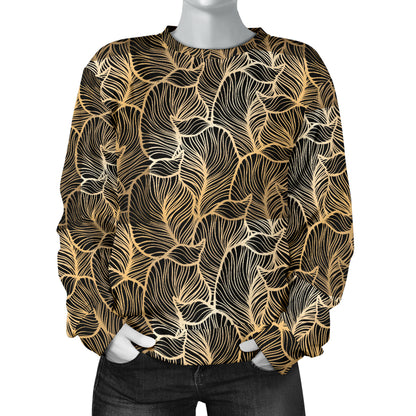 Elegant Gold leaf Print Women Long Sleeve Sweatshirt