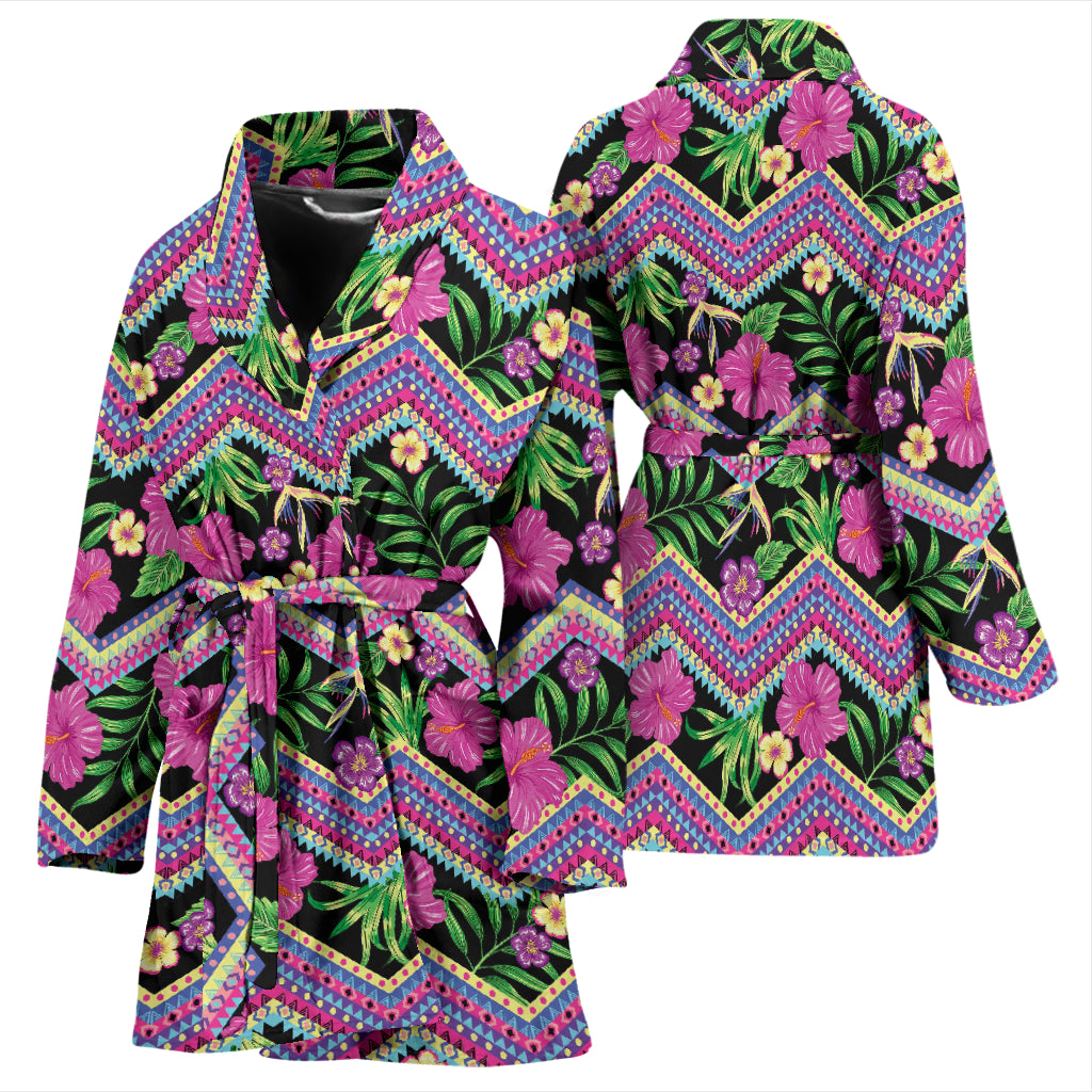 Hibiscus Pink Zigzag Line Pattern Design LKS307 Women Bathrobe